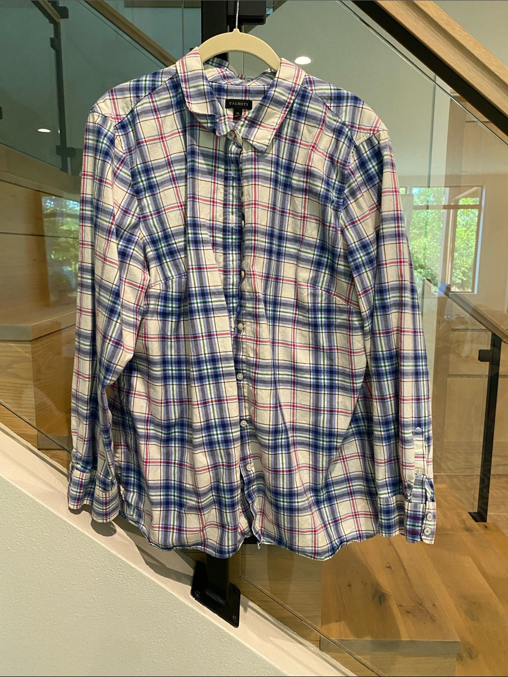 Talbots Blue, White & Pink Plaid Button-Front Shirt